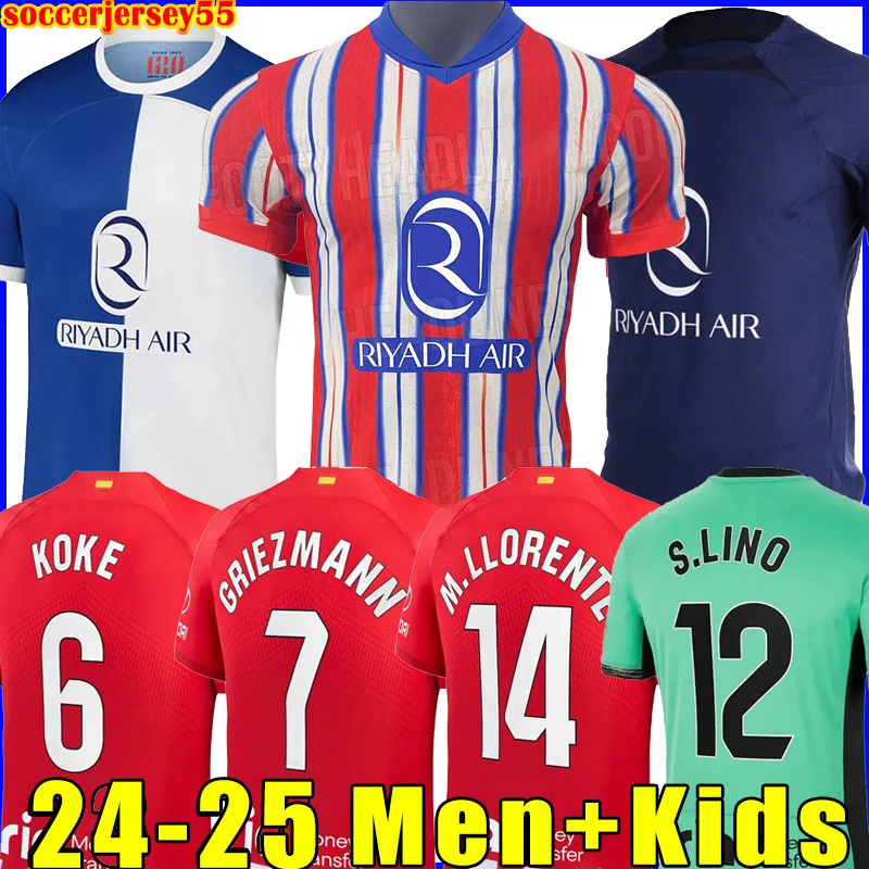 Atletico Madrids Soccer Jersey 23 24 25 Morata Griezmann Memphis 2024 2025 Correa M.Llorerente S.lino Koke Saul Molina Reinildo Lemar Football Shirt Men Kids Kit 555