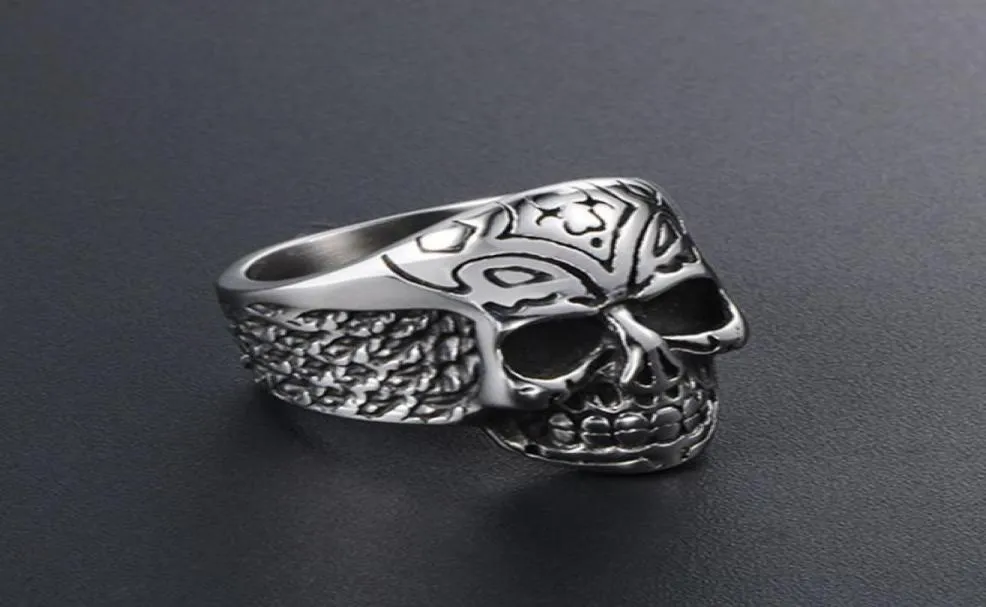 Death Squads Biker Ring Skull Skull Skeleton Head 100 Titanium Steel for Men Exageration Made Made Jewelry Gift Cluster RI7398258