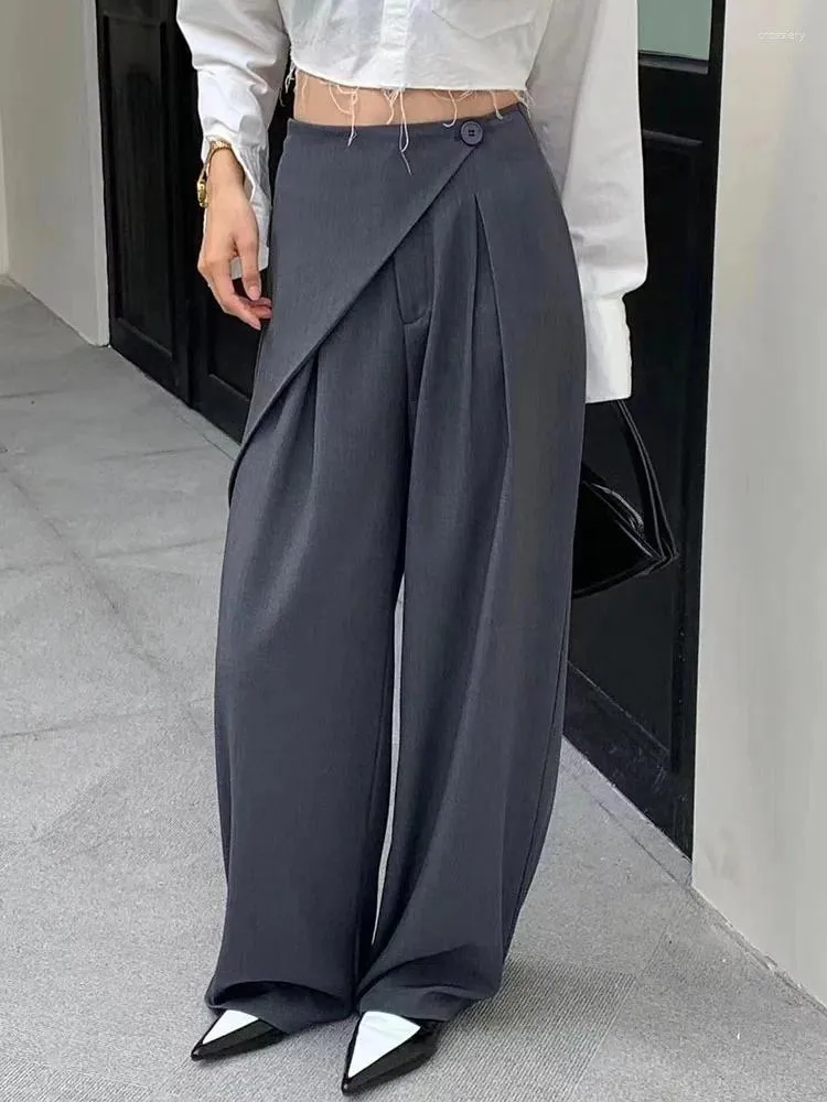 Women's Pants Chic Women Casual Loose Straight Floor Length Suits 2024 Spring Summer Office Ladies High Waist Wide Leg Trousers WP20