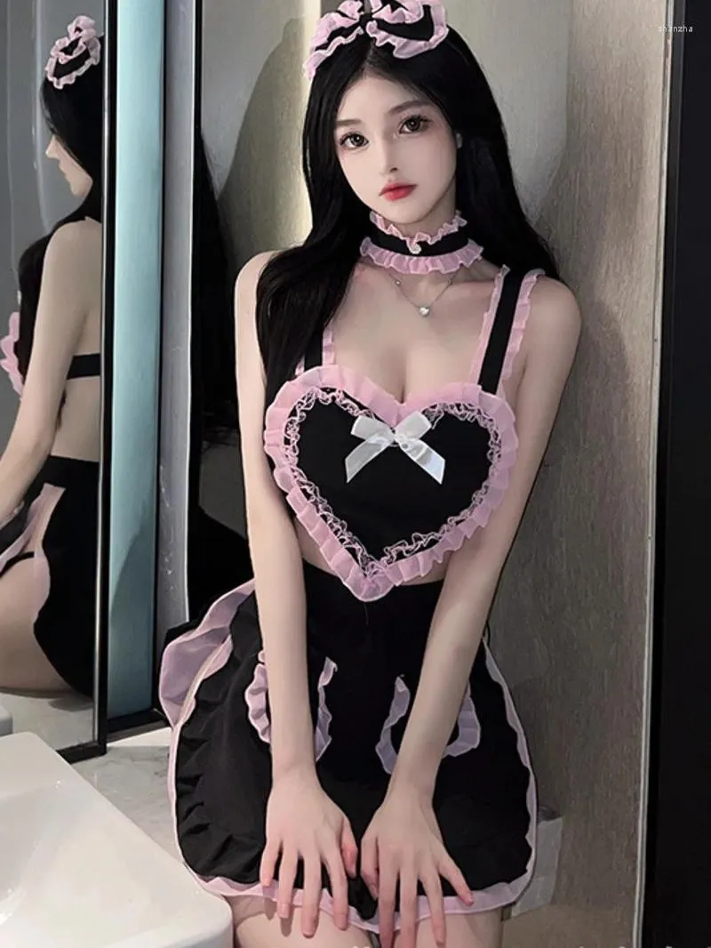 カジュアルドレス魅惑的なセクシーな愛のユニフォームメイドの服を脱ぐ女性ドレスエレガントな甘いファッションY2K韓国人女性トップYDX5