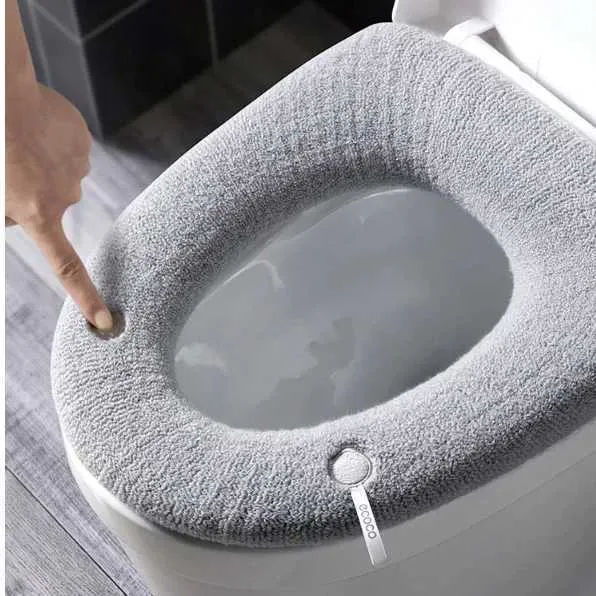 Toilet Seat Covers Winter Warm Toilet Seat Cover Closestool Mat Washable O-shape Pad Bathroom Accessories Knitting Pure Color Soft Bidet Cover