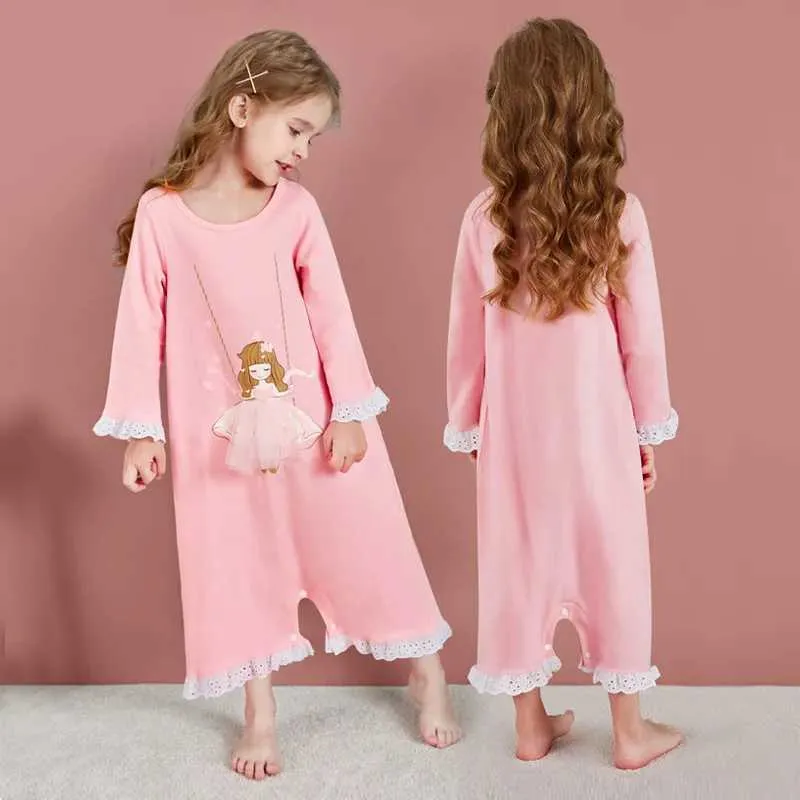 Pyjamas Mädchen Pyjama 2022 Frühlingskinder Pyjama Pink Cartoon Prinzessin Langarm ein Stück Pyjama 3-12 Jahre alte Kinder Pyjamasl2405