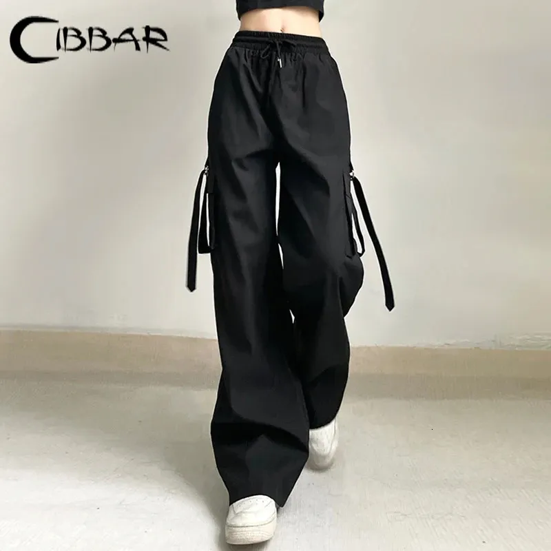 Cibbar Black Baggy Cargo Hosen Harajuku niedriger Aufstieg lose geradlinige Hosen koreanische Streetwear Y2K -Hosen Ästhetische Frauen Basis 240506