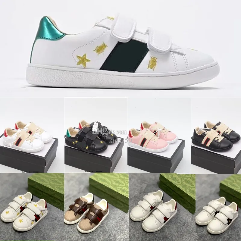 Designer Bee Toddler Sneakers Kids Skor pojkar flickor utomhus tränare vita läder platt skor