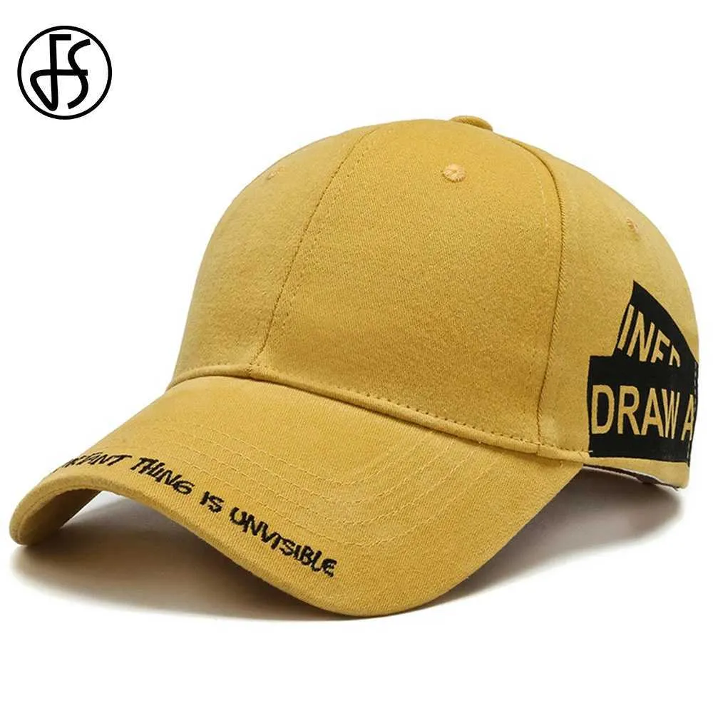 Ball Caps FS Stylish Yellow Women Men Baseball Cap Outdoor Sunshade Summer Hat American Street Snapback Hip Hop Caps Bone Trucker Hats Y240507