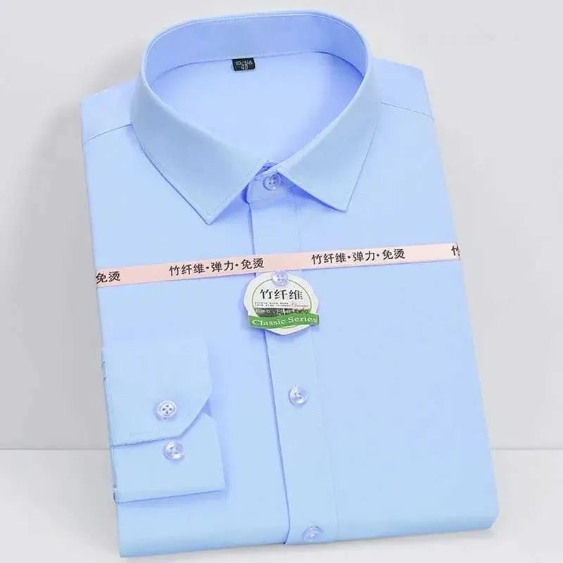 Herren -Hemd -Shirts Soziale hochwertige neue Bambusfaser -Männer Langschlafen Shirt Business Casual Wear atmable Mode Einfach zu sorgen 5xl großer Größe D240507