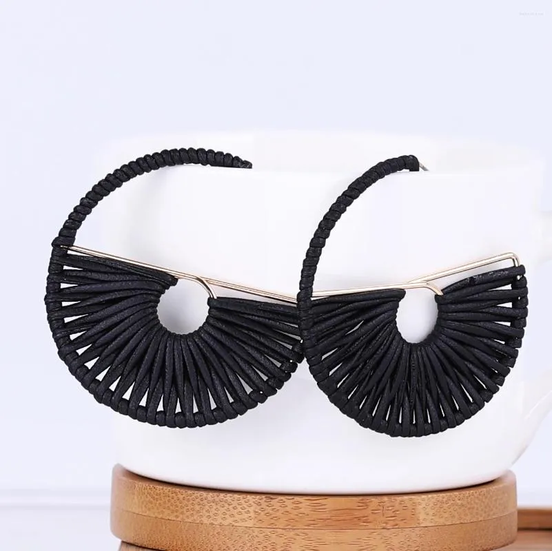 Dangle Earrings Pulsera 2024 Fashion Leather Women Hoops Round Jewelry Korean Luxury Black Drop Earring Big