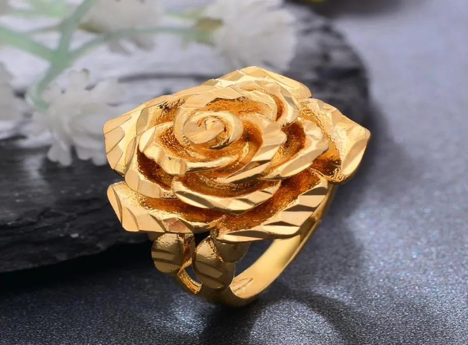Anneaux de mariage Éthiopie Dubaï Rose Gold Couleur pour les femmes Fleur Fleur Fleur Simple Trend Ring Jewelry Party8016444