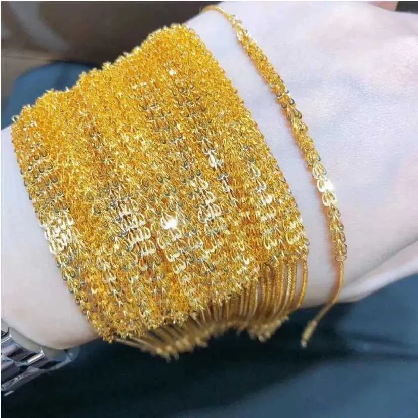 Gold Chain Bracelet Minimalist Feather Bangle Stainless Steel_voghion.com