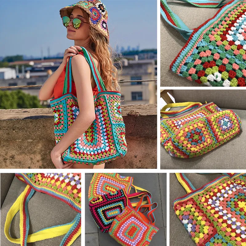 Designer Beach Bag Einkaufsbeutel Strohbeutel große Kapazität Strickgitt Mesons Frauen Strohbeutel Orange Schwarz Aprikosen Urlaub Einkauf weich bequem atmungsaktiv