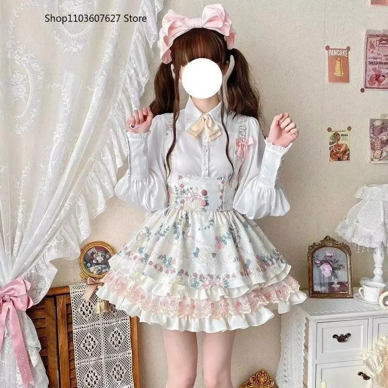 Kadınlar bluz Japon kawaii lolita gömlekler kadınlar tatlı zarif uzun kollu prenses sevimli kızlar rahat fırfırlar beyaz üstler blusas mujer