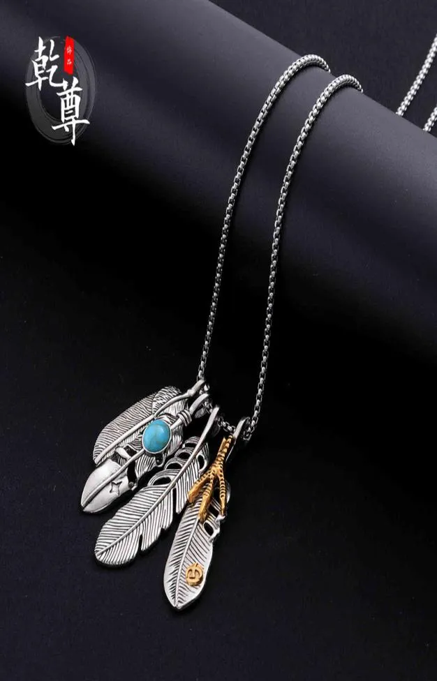 Japan och Sydkorea Takahashi Goro Feather Necklace Men039S Titanium Steel Student Couple Hip Hop Eagle Claw Takahashi Leaf P4430952