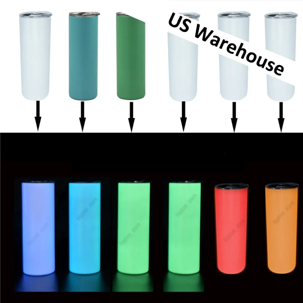 US Stock 20oz Sublimation Tumbler Glow in Dark Skinny Tumblers Pasen Day in bulk creatieve mokken groothandel dubbelwand roestvrij staal M 251E