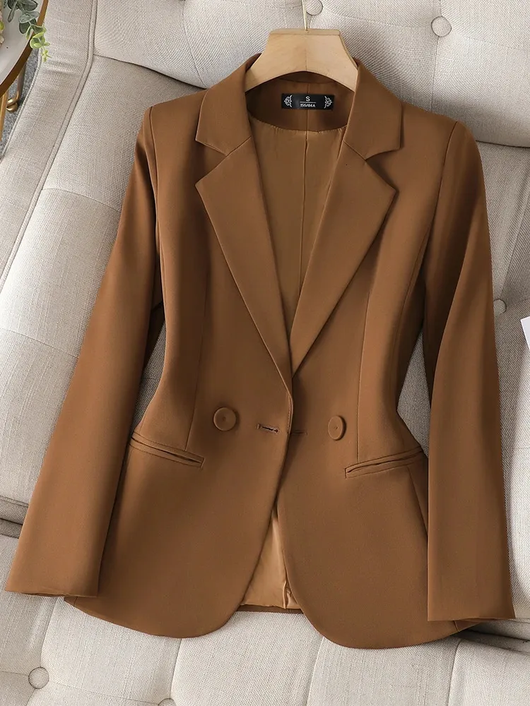 Spring Autumn Brown Blazer Blazer Blazer Donne a maniche lunghe Single Office Giacca da donna Business Work Wear Formale Coat 240507