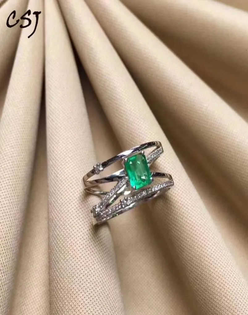 CSJ Natural Green Emerald Ring 925 Sterling Silver 46mm edelsteen mei geboortestone sieraden cadeau voor vrouwen CJ1912106483476