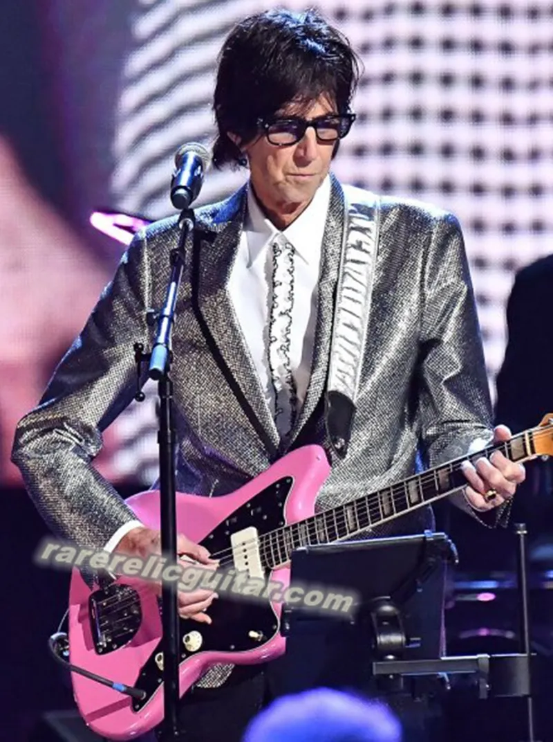 نادر Ric Ocasek Pink Jazzmaster Guitar Electric Guitar Large Block Tharating Tremolo Bridge White Lollar Pickups Black Pickguard