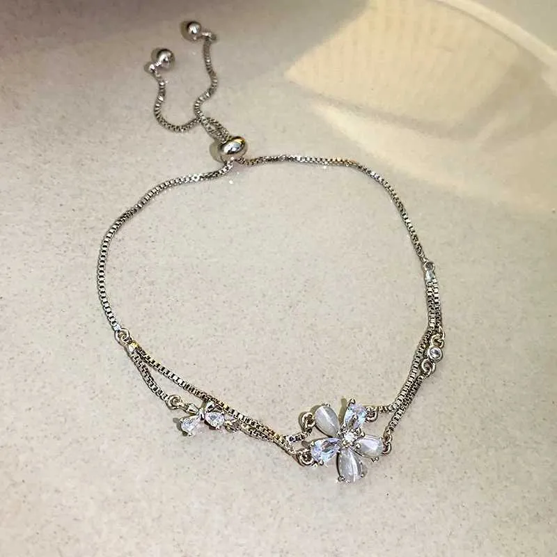 Bracciale a fiore in cristallo e zirconia per donna bracciale doppio_voghion.com