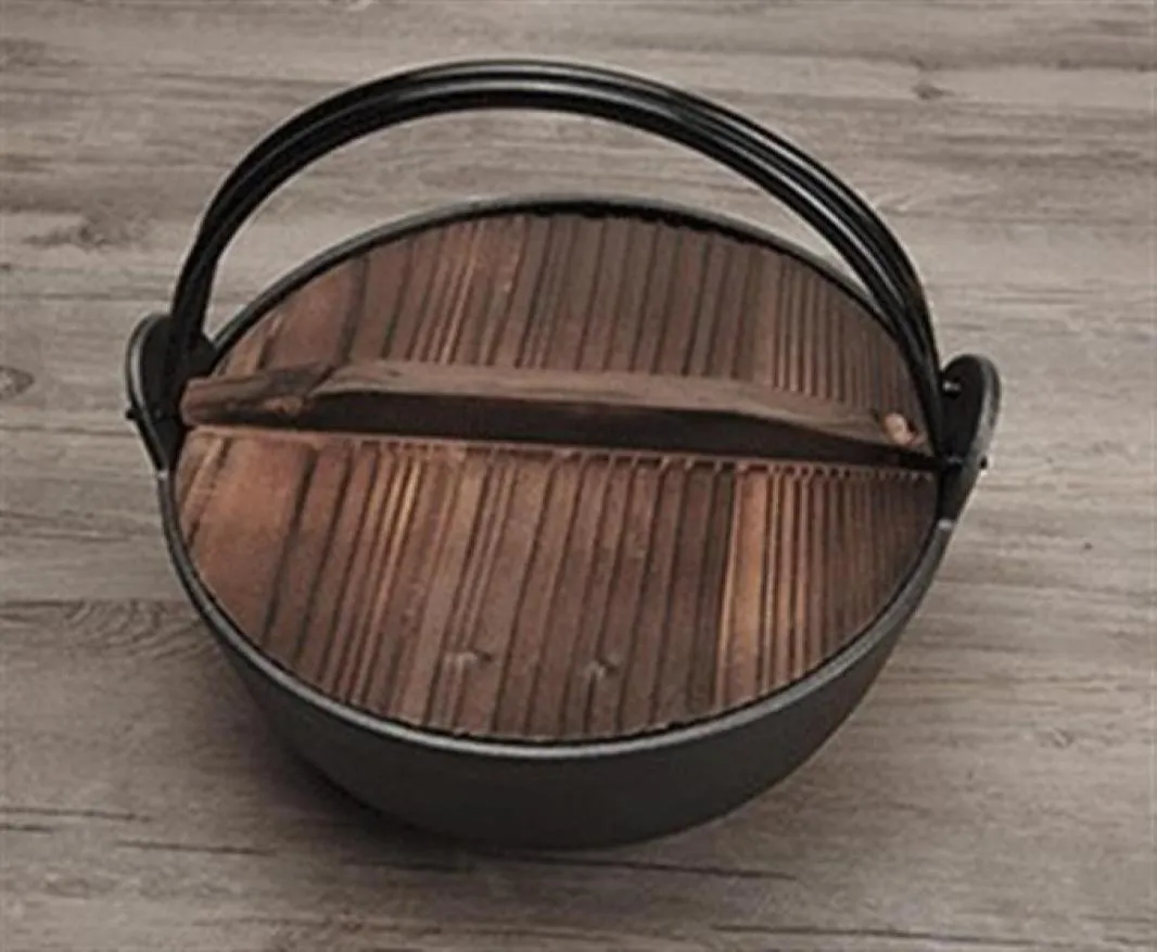 gietijzeren pan met houten deksel en handvat verdikte niet -stokpan Japanse traditionele oude dikke ijzeren pot soeppot L25 H8 5 cm 3131931