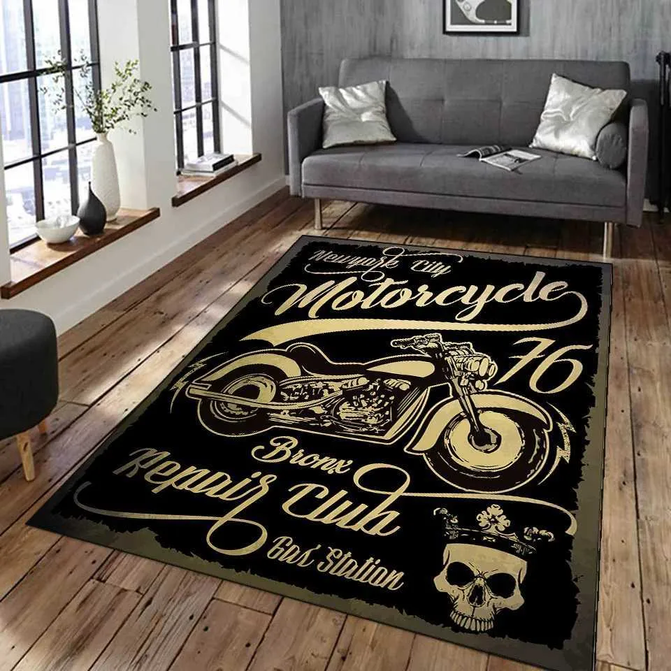 Carpet Vintage Classic Motorcycle Garage 3D Carpet Imprimé salon rétro Race Race grand tapis Home Decor Chadow Amorder Floor Mat J240507