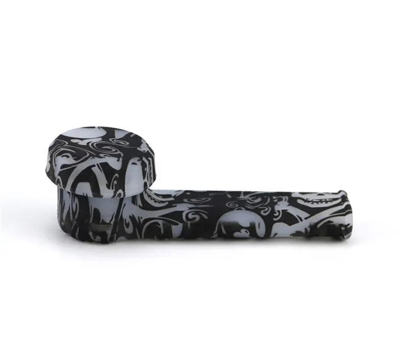 Luminous Patterned Smoking Hand Pipe Glow In The Dark Silicone Pipes Glass Bowl Dab Spoon 3.5