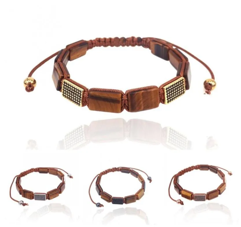 Natuursteenarmband tijger eye rechthoek kraal zwarte cz kralen gevlochten macrame armbanden voor mannen vrouwen sieraden geschenken 9280092