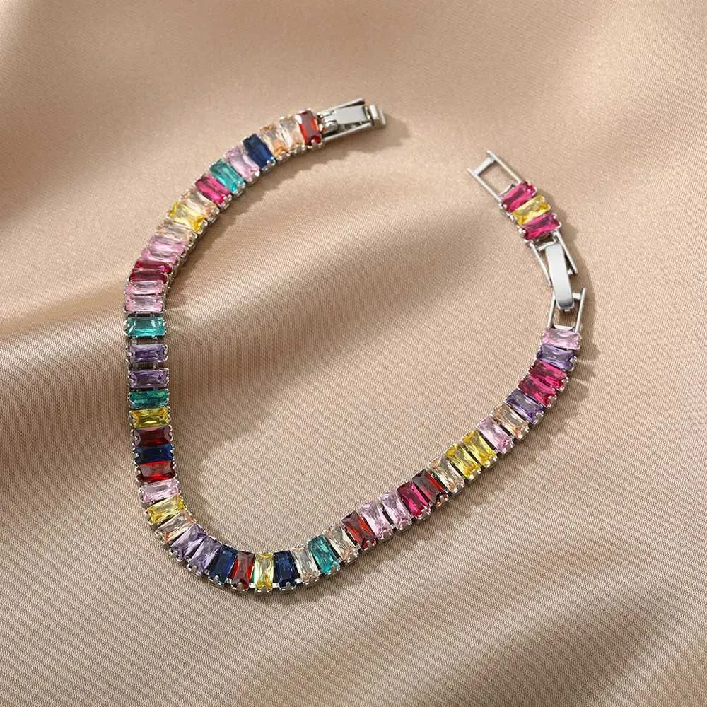 Rainbow Cubic Zirconia Bracelet Adjustable Bangle For Women_voghion.com