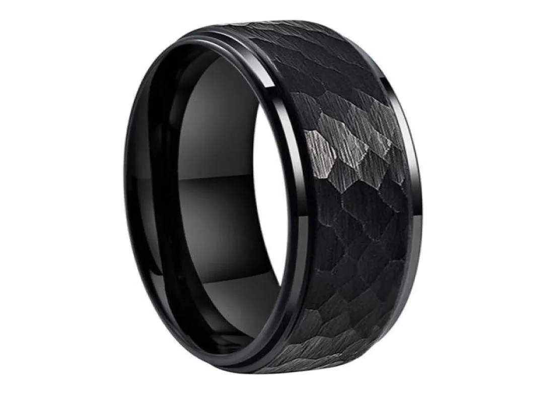 Itungsten 6mm 8mm Men Women Black Hammered Tungsten Ring Wedding Engagement Band Fashion sieraden Getapte randen Comfort Fit71267291717732