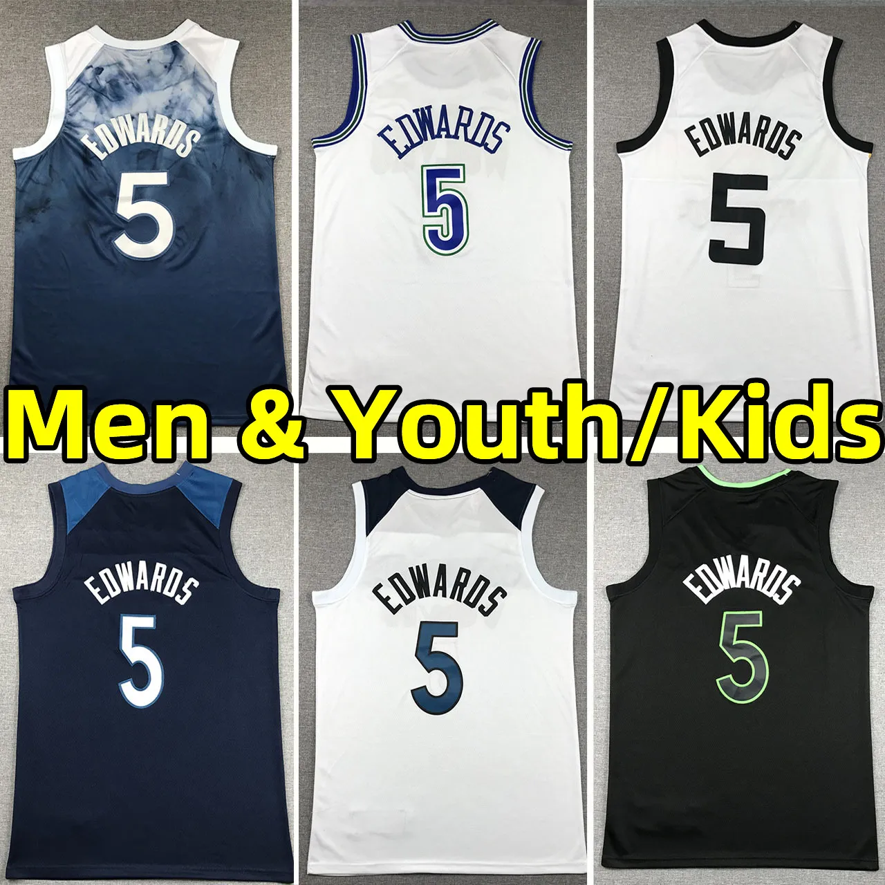 5 Anthony Edwards Men Kids Jersey Edition Vest porter des enfants adultes Jeunes Basketball Jerseys