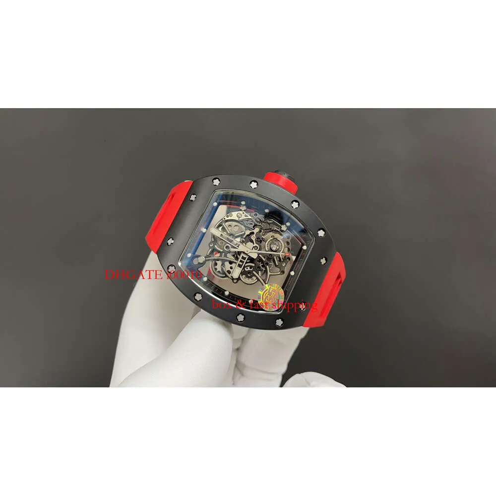 Designer RM55 RED RM055 Diare Tourbillon Watch Mechanical SuperClone Watchba Flywheel Skeleto Devils Movem trasparente Automatico Orologio completamente MENS 9597