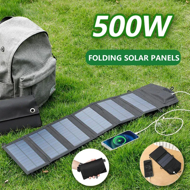 500W Portable Polysilicon Solar Panel Charger USB 5V DC Foldbar för telefonladdning Power Bank Handing Camping 240508