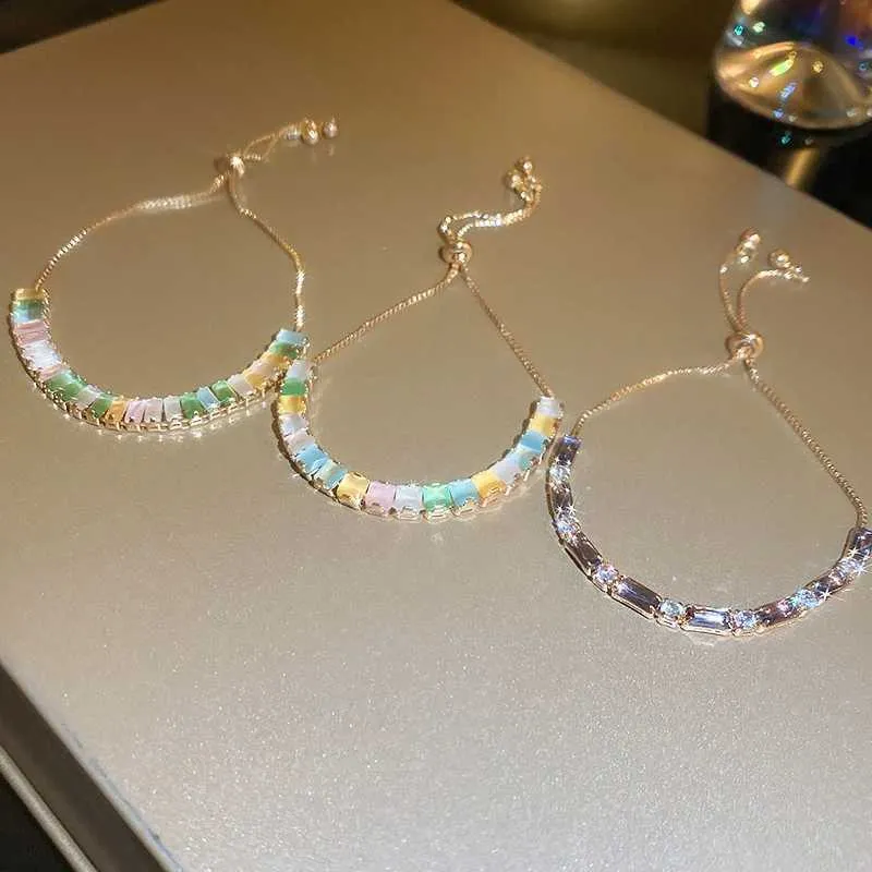 Adjustable Coloured Zircon Bangle Bracelet For Women Korean Style_voghion.com