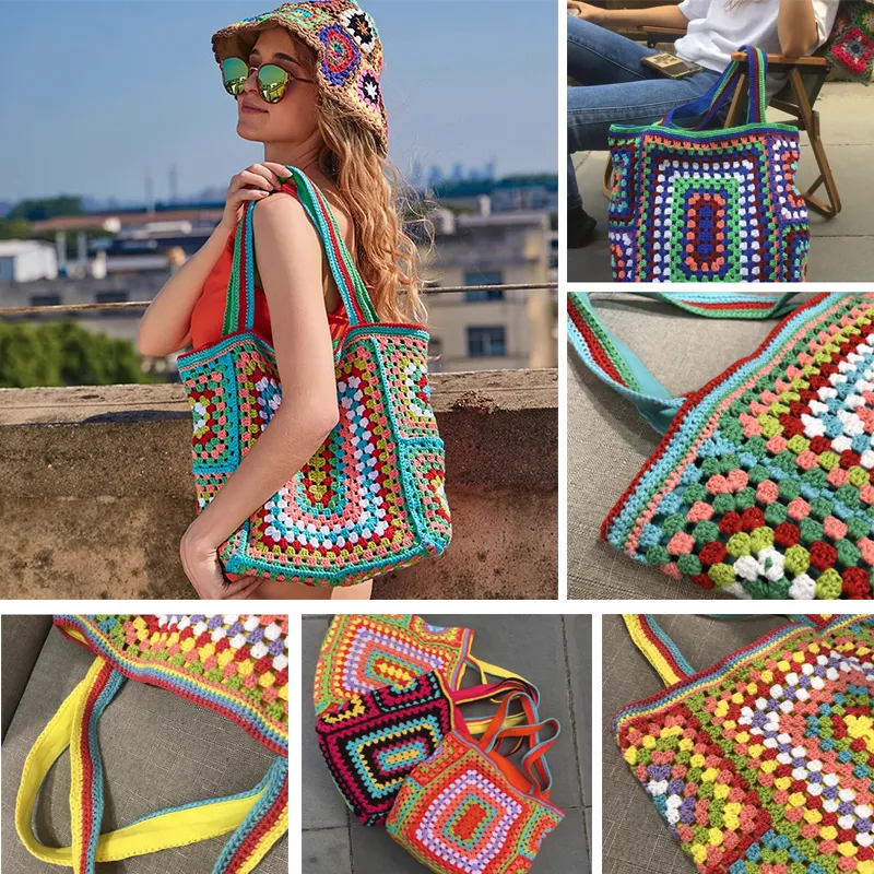 Designer Beach Bag Einkaufsbeutel Strohbeutel große Kapazität Strickmaschmännerinnen Damen Strohbeutel