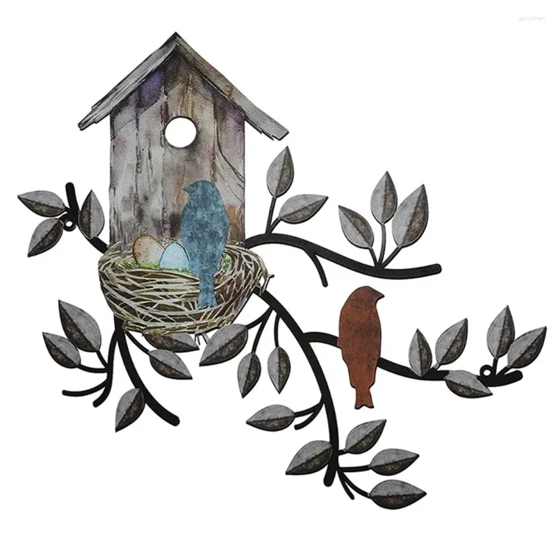 Декоративные фигурки декор металлические художественные листья настенные птицы висящие дерево с практичным птичьим домом