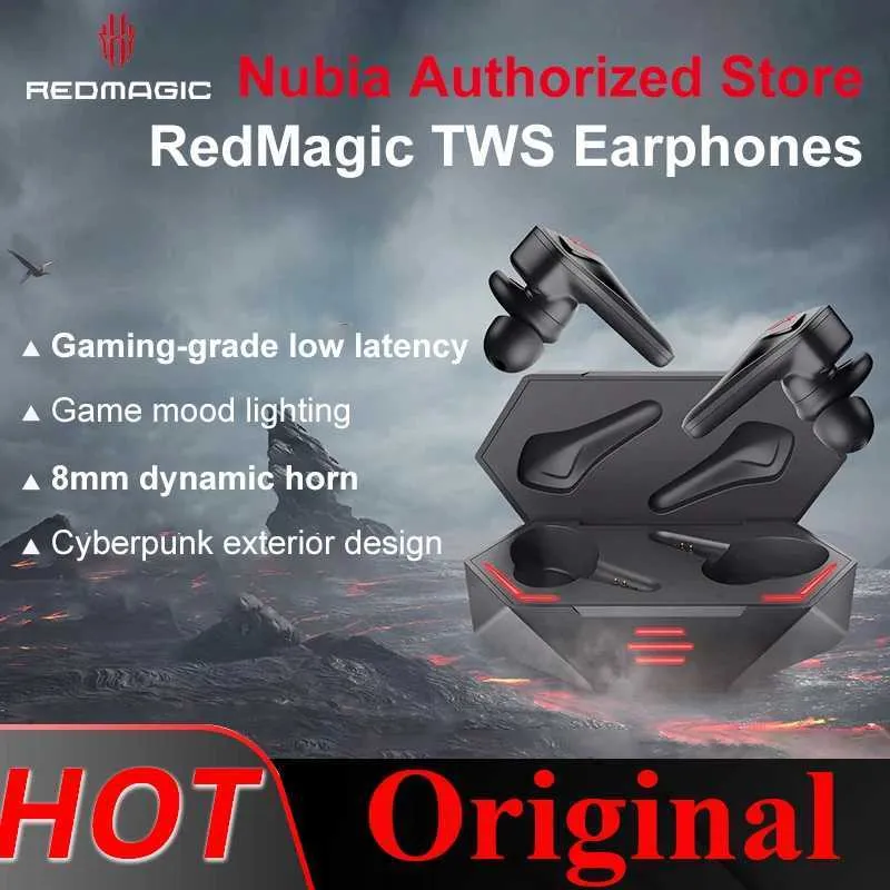 Mobiltelefonörlurar Original Global version Nubia Redmagic TWS Gaming Earphones Wireless Bluetooth CyberPods Redmagic DAO TWS Earphones 39ms Low Latency J240508