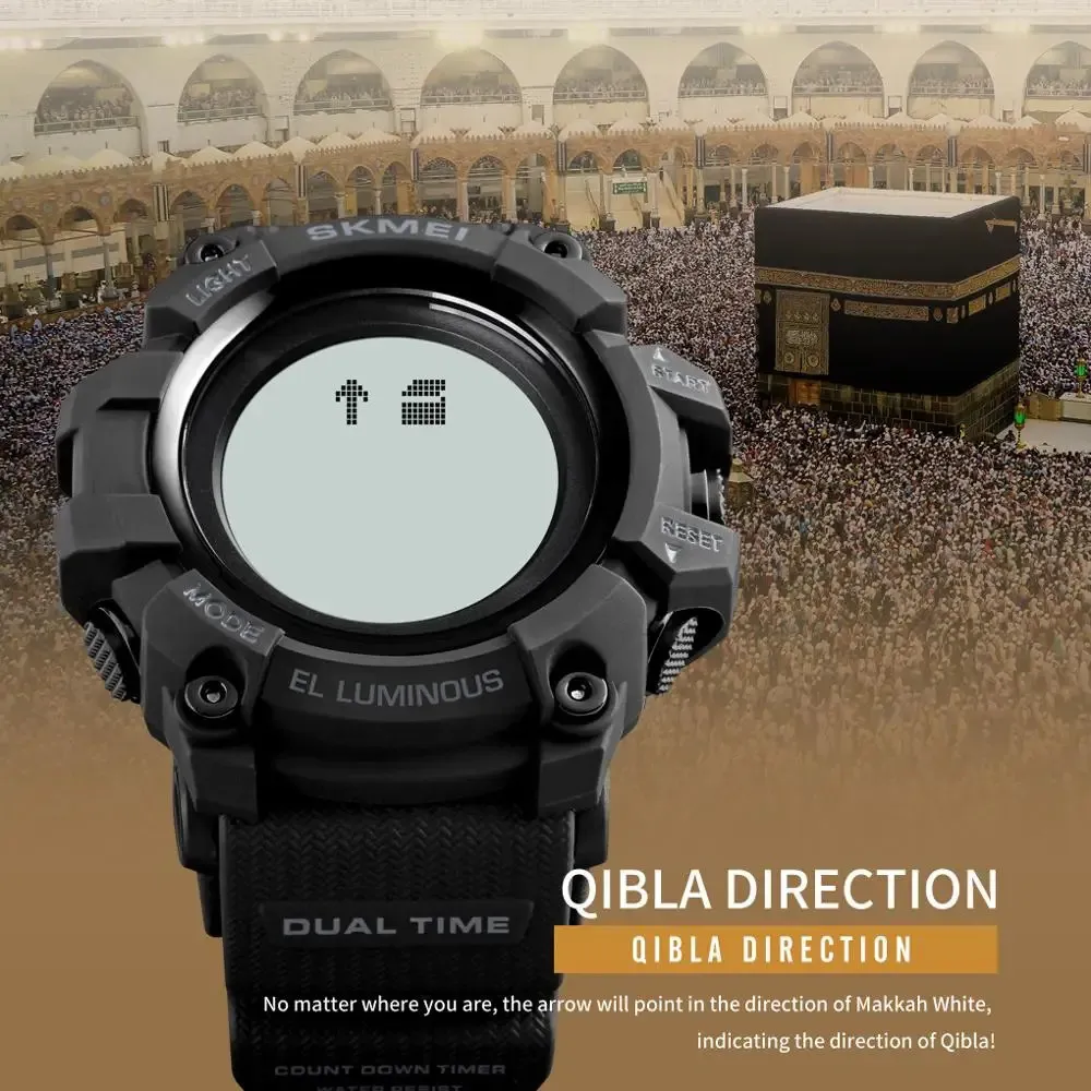 SKMEI 1680 Digital Watch Men Women Bookmark Language Selection Muslim Wristwatches Pilgrimage Time Reminder Watches For Islamic 240428