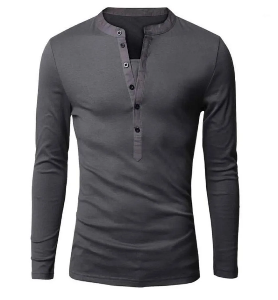 Ganzes einzigartige T -Shirt -Männer Single Breastted v Hals Langarm Henley Shirt European Fashion Dunkelgrau T -Shirt Männer T -Shirt xxl7686607