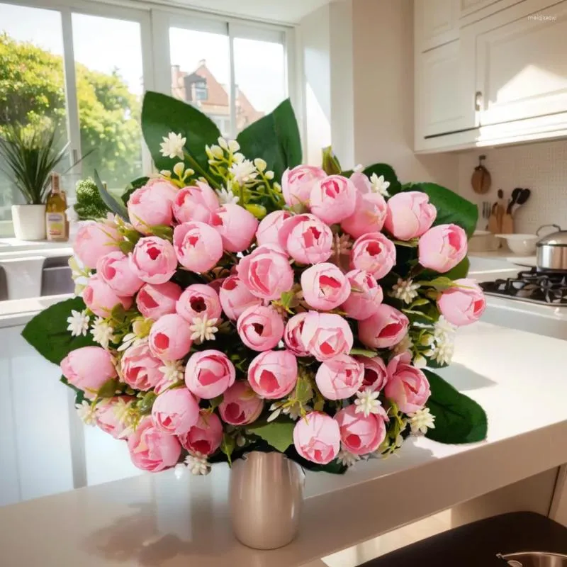 Fleurs décoratives Bouquet rose artificiel vintage Roses de soie fleur pour la maison de mariage de mariage décor 1 peillard
