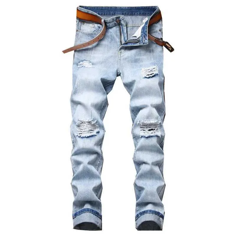 Jeans maschile 2021 New Fashion Mens Cotton Scepped Jeans Jean Homme Slim Skinny Jeans Minestri Cantaloni maschi di jeans casual VAQUEROS HOMBRE T240507