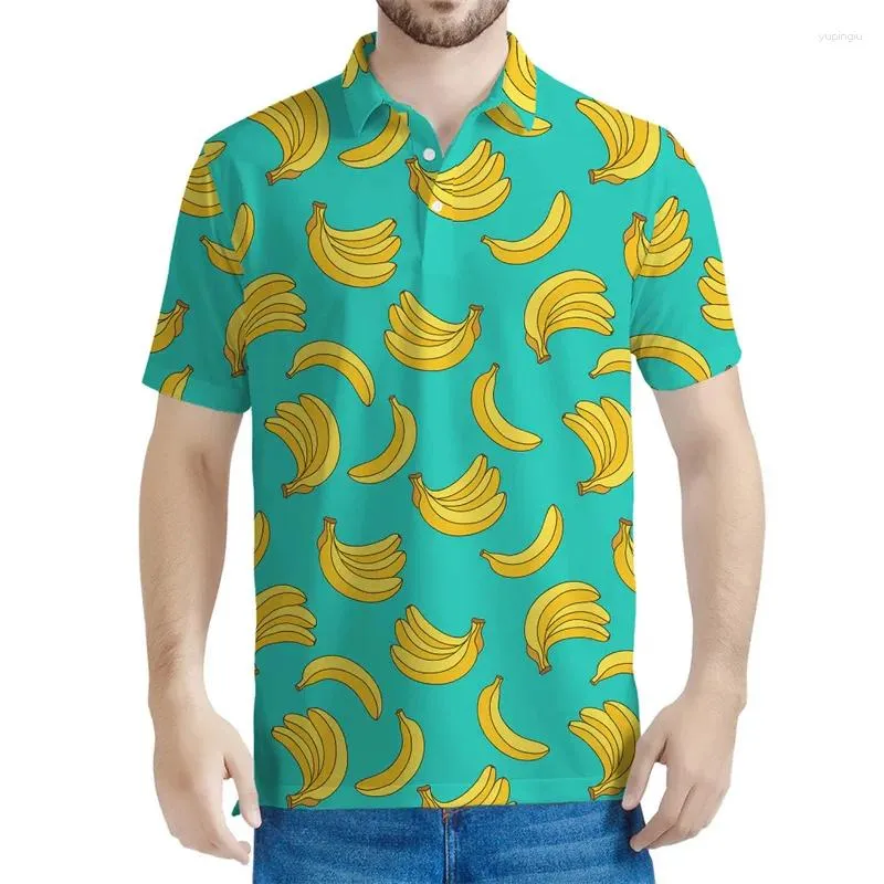 Herrpolos tropisk banan 3D tryckt poloskjorta för män sommar gata kort ärm lapel tees hawaiian frukt mönster t-shirt toppar