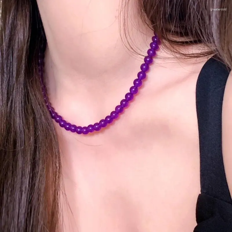 Choker Minar Exquis 4 Collier de perlé en pierre naturelle 6 mm Couleur violette en pierre naturelle pour femmes