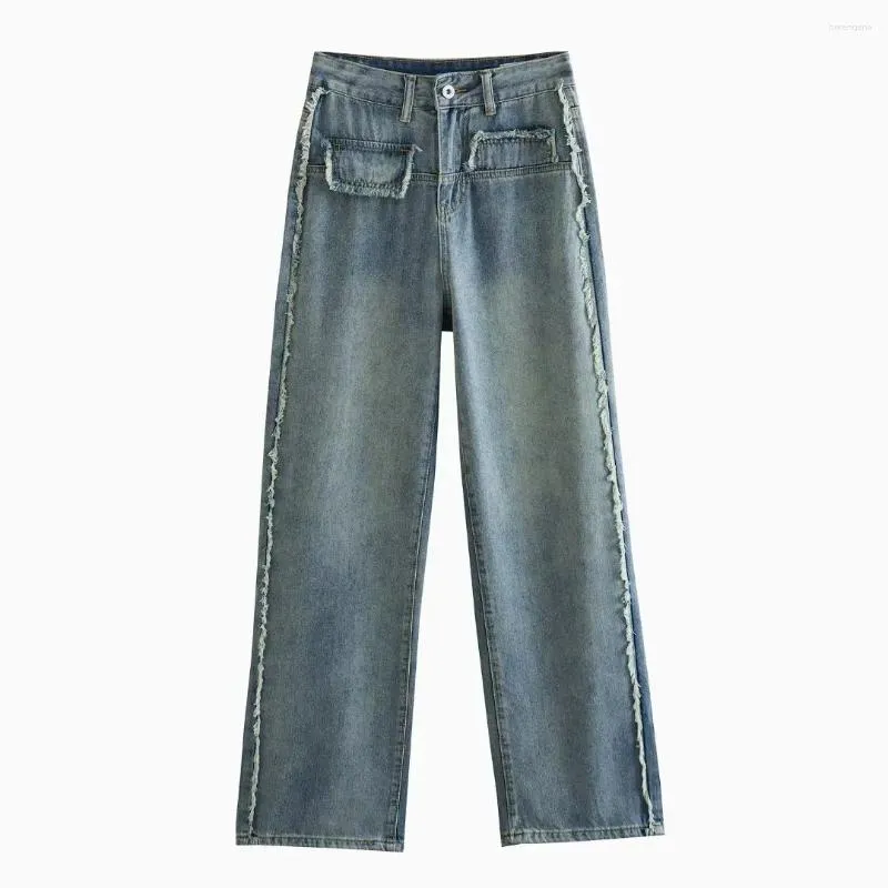 Kvinnors jeans kvinnor 2024 mode sommar nostalgic hong Kong stil lös hög midja rak kant retro casual chic kvinnlig byxa mujer
