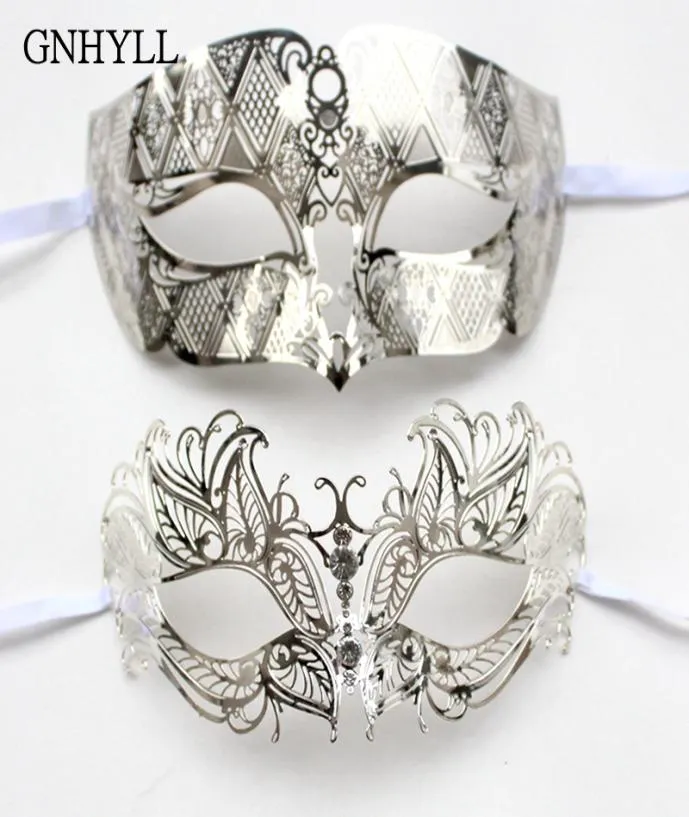 Gnhyll metal filigrane strassone vénitien mascarade couple masque paire d'événements de balle de mariage masque masque lot costume hommes femmes 8174921
