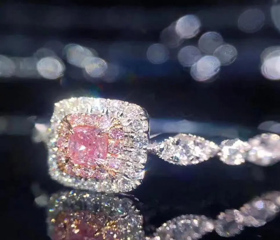 Victoria Jewelry 925 STERLING Silver Princess Cut Pink Sapphire Diamond Zirconia Wedding Women Engagement Band Ring WJL26068230703