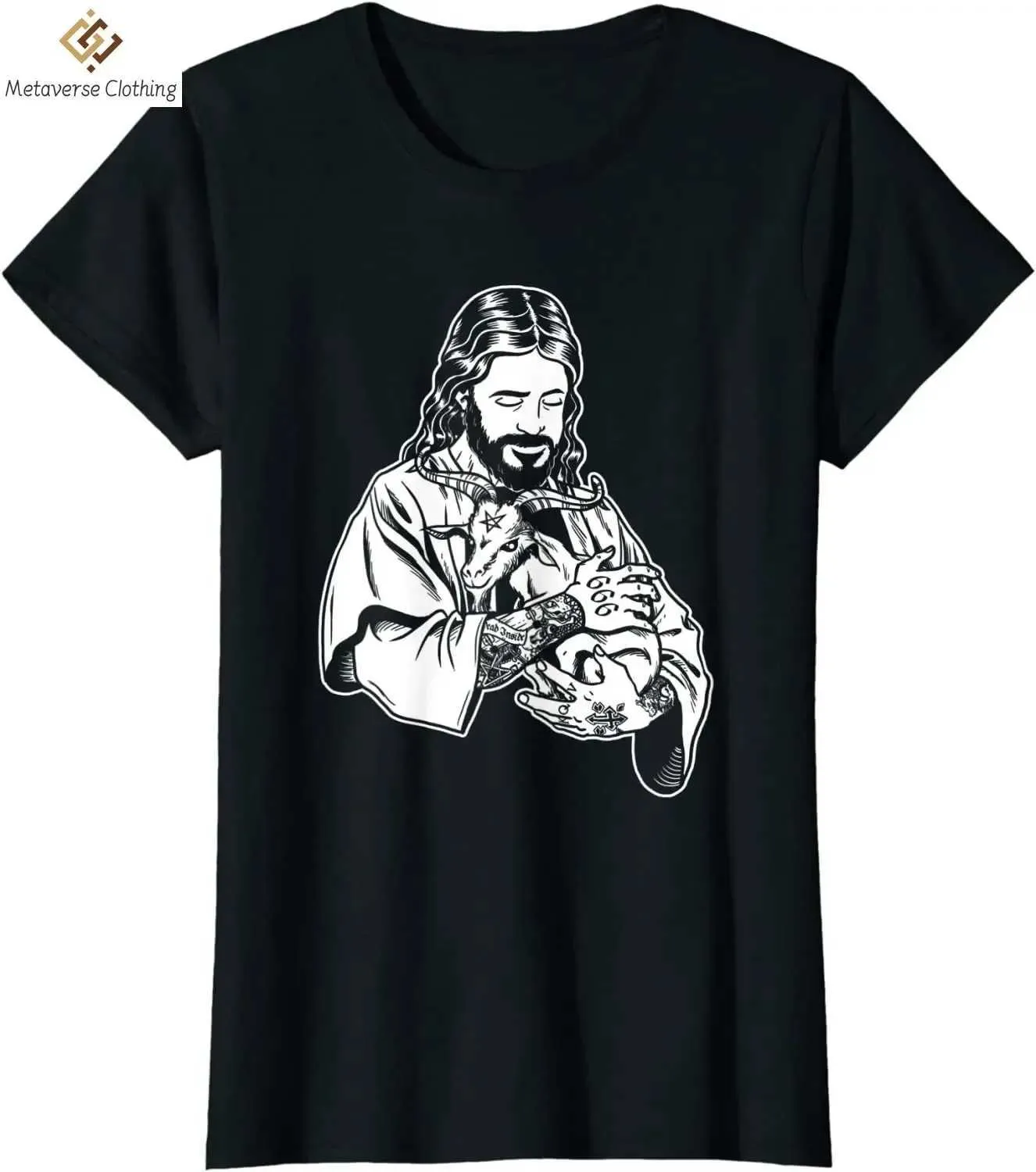 Herren-T-Shirts Jesus liebt Satan Baphomet Ziegen T-Shirt Sommer 100% Baumwolle Freizeit T-Shirt Top Retro Mens Große grafische T-Shirtl2405