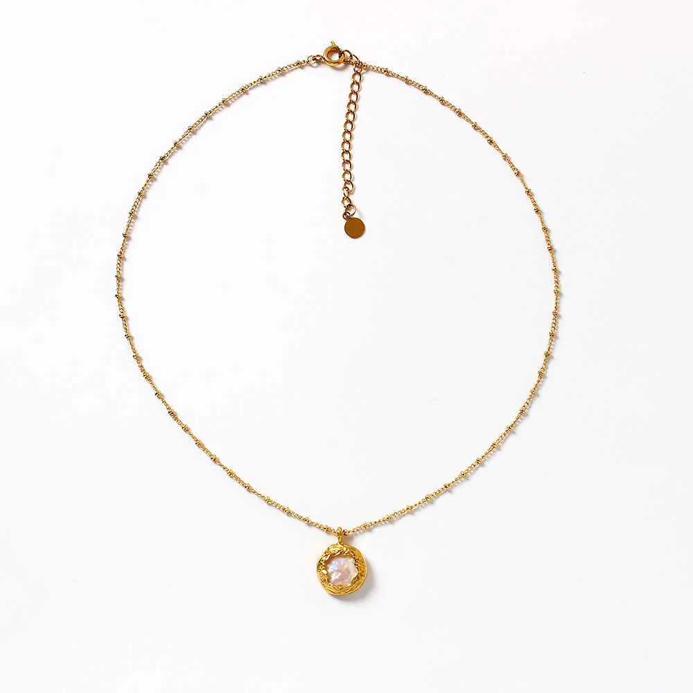 Colar feminino feminino simples colar de pérolas barroca versátil cobre banhado a ouro verdadeira tendência de ouro incrustado em cadeia de colarinho de pérolas