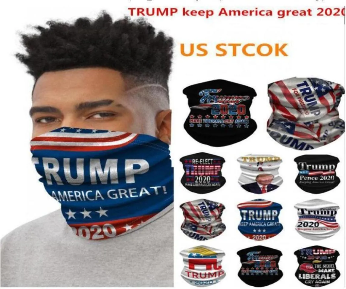 DHL 37 dagen ontwerper 2020 Trump American Election Ice Silk Sports Magic Turban Scarf Bandanas3d Print Dust Face Masks Skullcap FY64785959