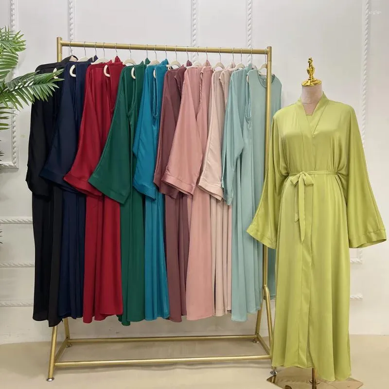 Ethnic Clothing 2 Piece Turkey Muslim Plain Women Open Cardigan Sleeveless Maxi Dress Set Robe Abaya Dubai Islam Kaftan Ramadan Jalabiya