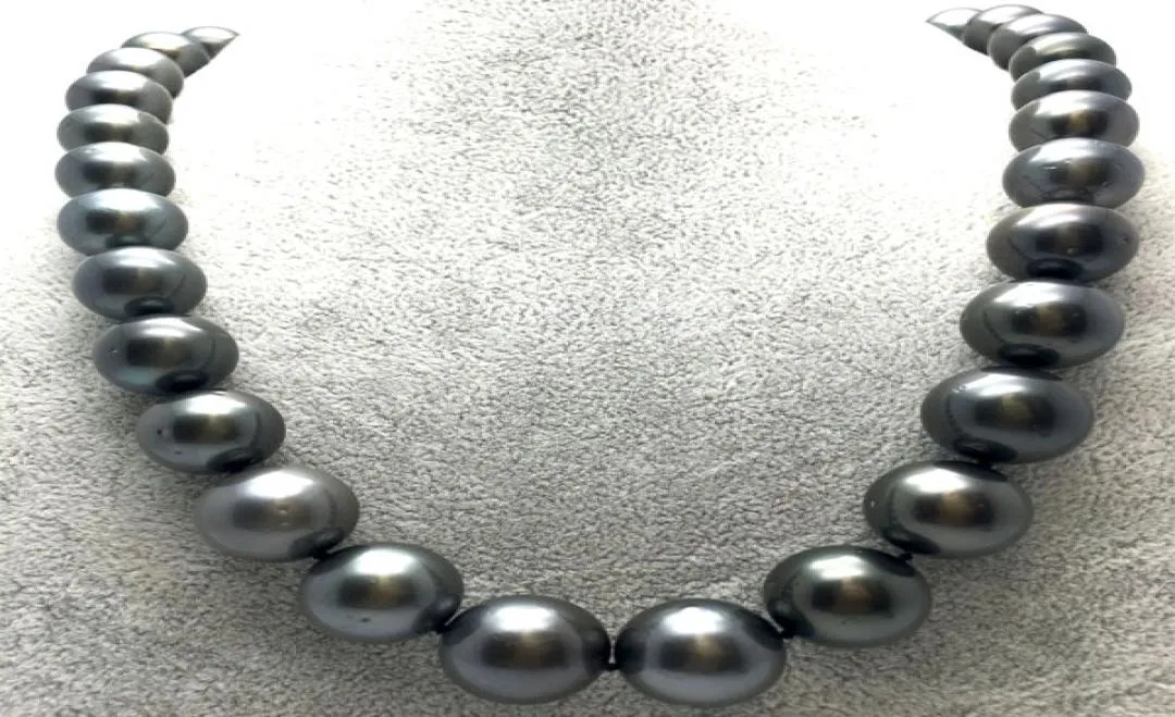 Enorma 18quot11514mm Tahitiska runda svart flerfärgade pärlhalsband fina pärlor smycken4371638