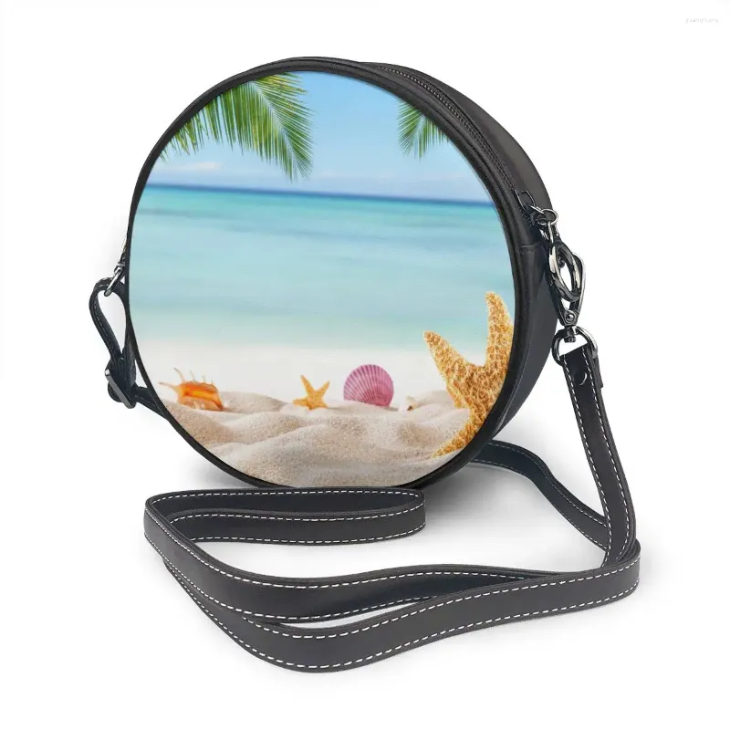Çanta oln yaz denizyıldızı palmiye ağacı kum plaj yuvarlak omuz küçük kadınlar moda messenger crossbody çanta