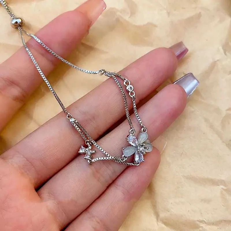 Bracciale a fiore in cristallo e zirconia per donna bracciale doppio_voghion.com
